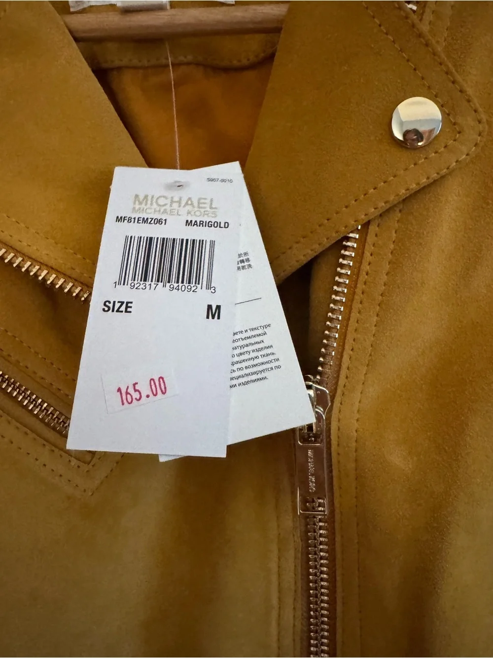 Michael Kors Mustard Suede Moto Jacket with Belt